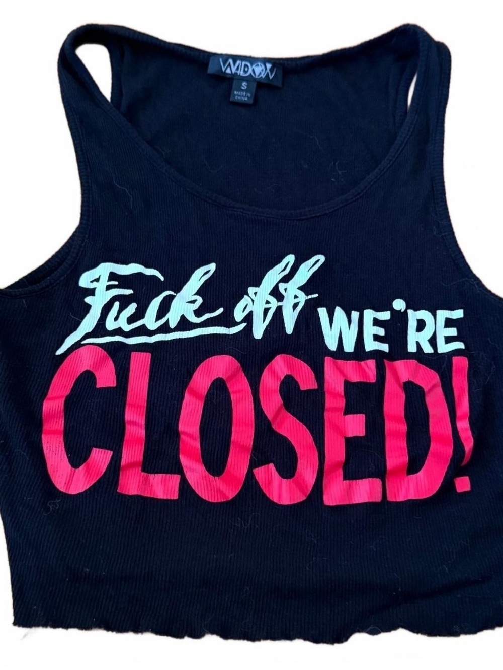 Widow Dolls Kill “F*ck Off We’re Closed” Cropped Tank Top Size Small